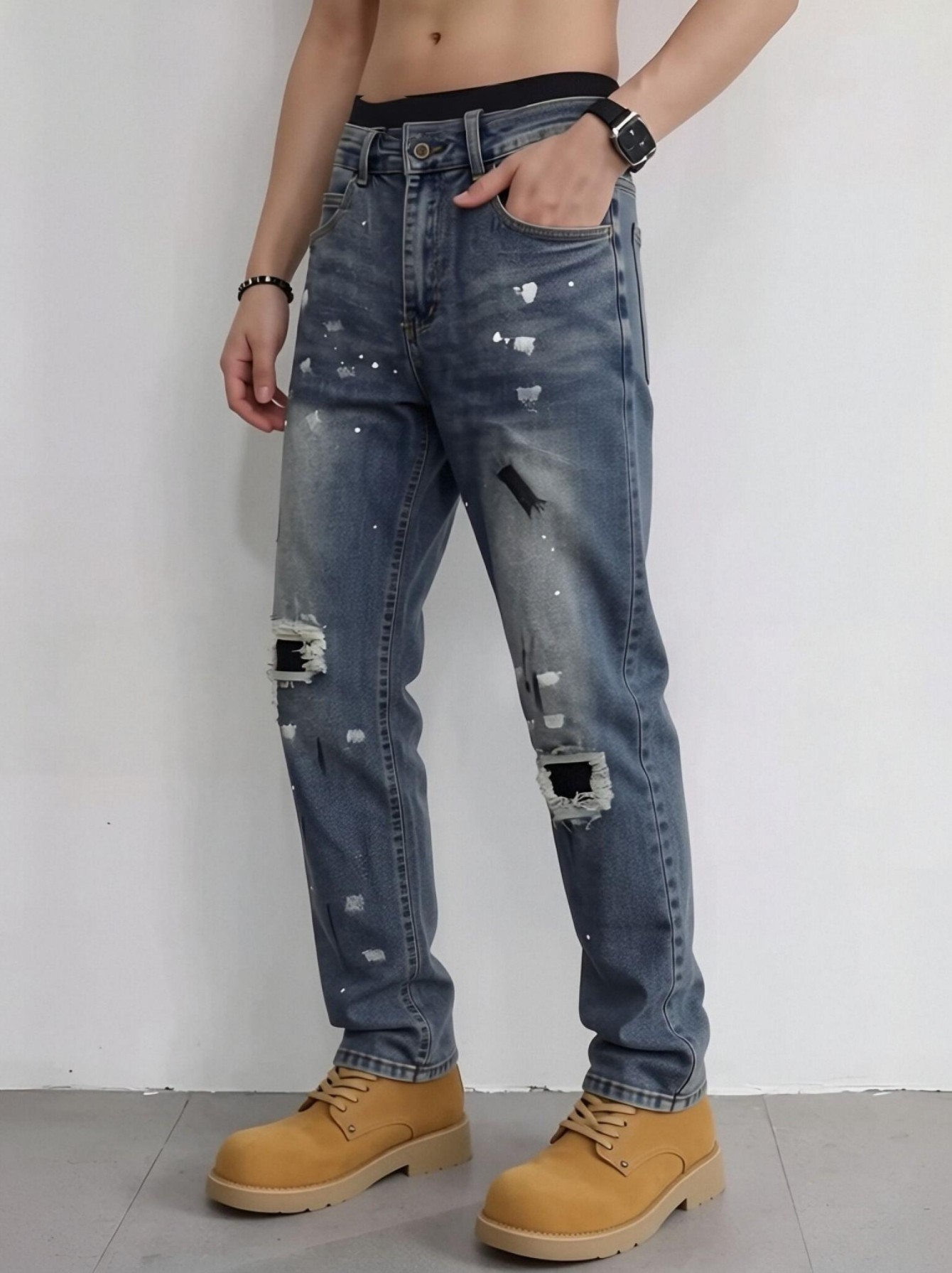 Streetwear Brand Tags - 【HME】Erkek kot pantolonu | Yırtık ve
